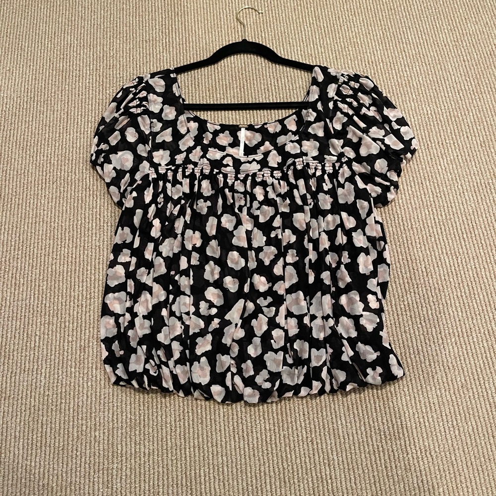 Free People Black and Cream Floral Blouse